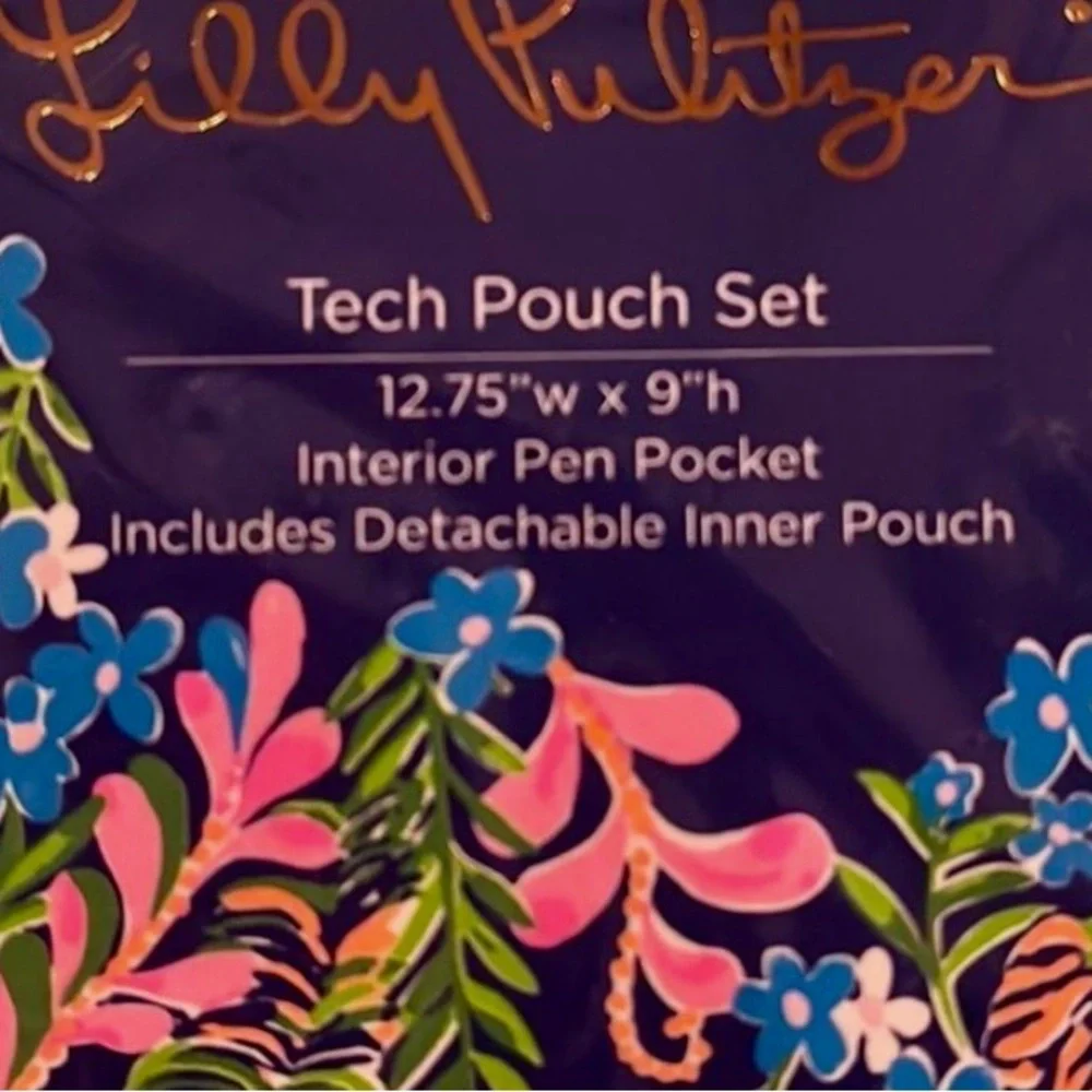 Lily Pulitzer NWT “Tech Pouch Set” 12.75”w X 9”high interior pen pocket/ pouch
